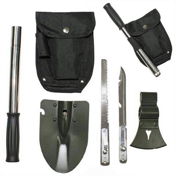 MFH Multifunktionsset, 6 in 1, Camping-Spaten-Set mit Segeltuchtasche